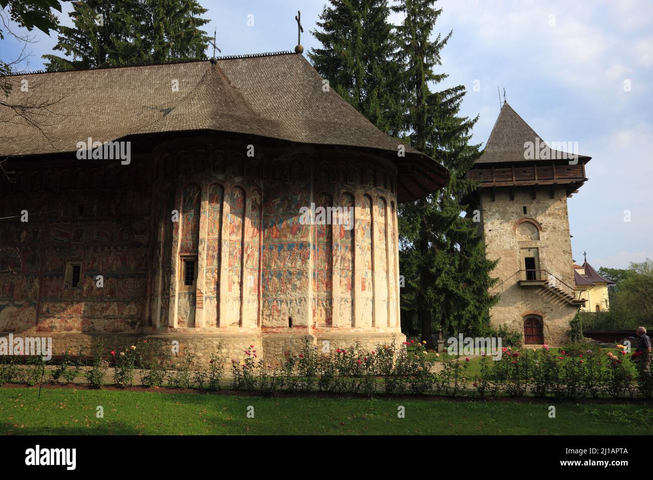 Humorului, Romania, Kloster Humor ist ein rumänisch-orthodoxes Frauenkloster und befindet sich etwa 5 km nördlich der Stadt Gura Humorului in Rumänien Stock Photo