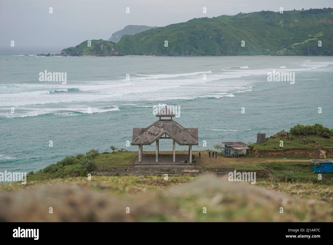 beautiful beach view with unfinished mosque building Stock Photo