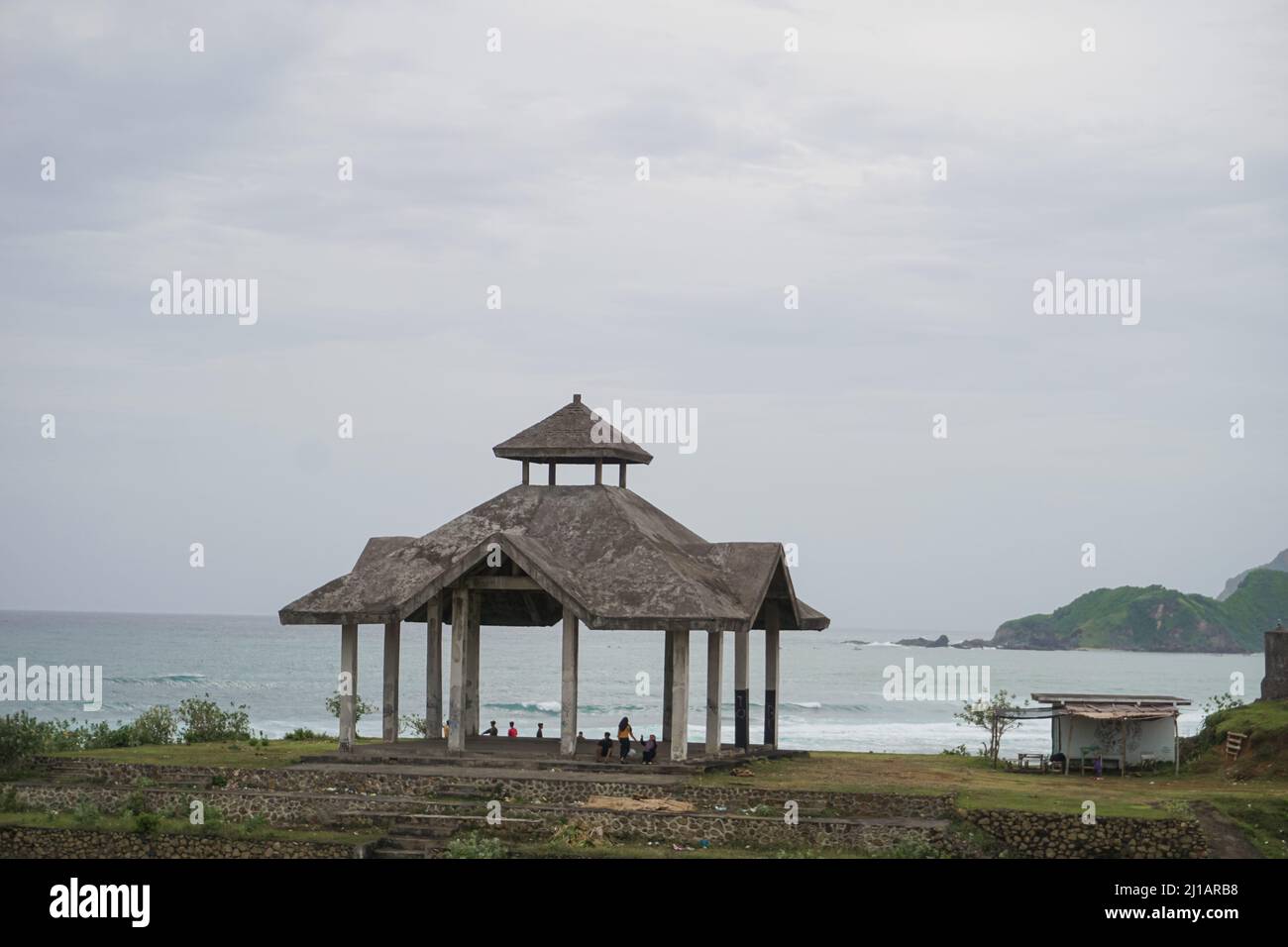 beautiful beach view with unfinished mosque building Stock Photo
