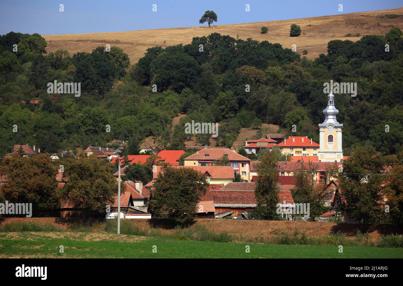 Ortsansicht von Rupea, Cohalm, Reps, Stadt im Kreis Brasov in der Region Siebenbürgen in Rumänien  /  Village view of Rupea, Cohalm, Reps, town in Bra Stock Photo