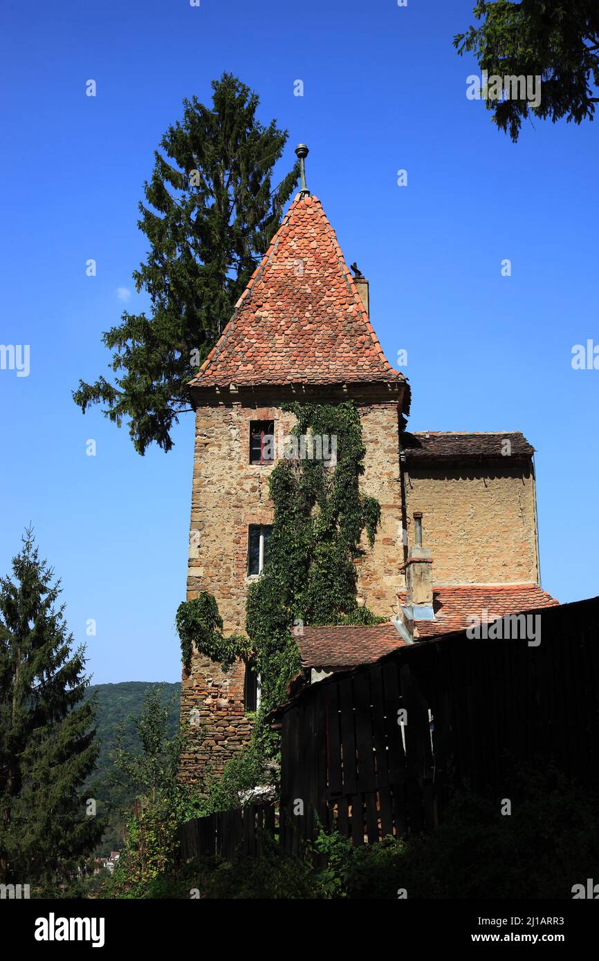 An der Bergkirche, Biserica din Deal, Turm der Friedhofsmauer des evangelischen Bergfriedhofes, Cimitirul Cetatii, Sighisoara, Schäßburg, Saxoburgum, Stock Photo