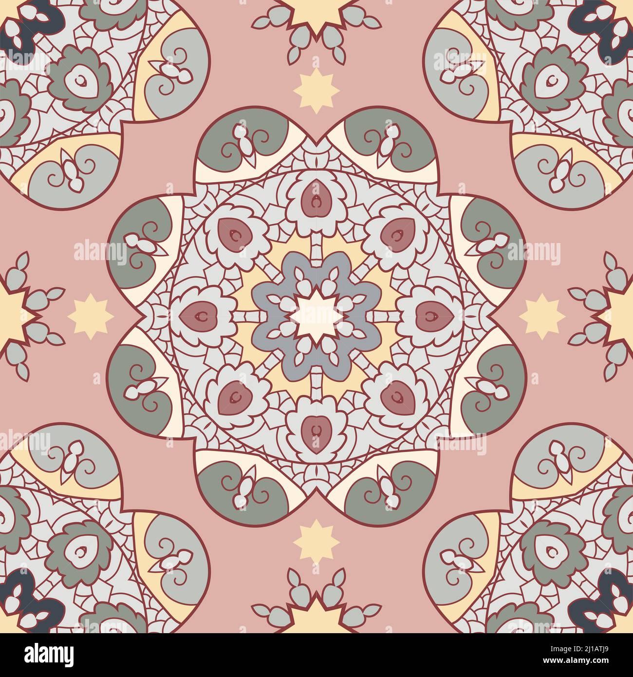 Oriental lace seamless background with circle ornament Stock Vector