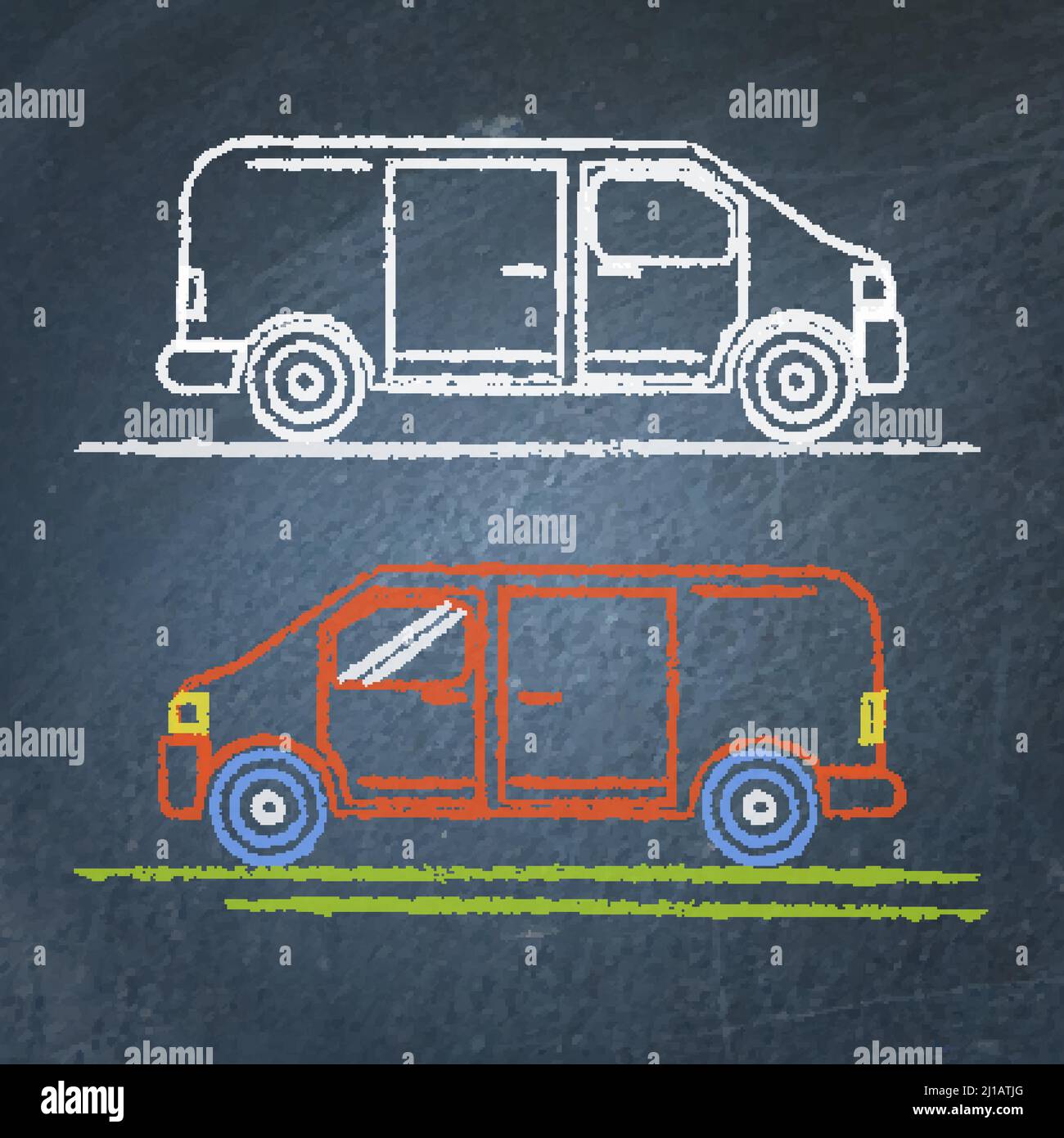 Vector chalk sketches of minivan car on blackboard Stock Vector Image