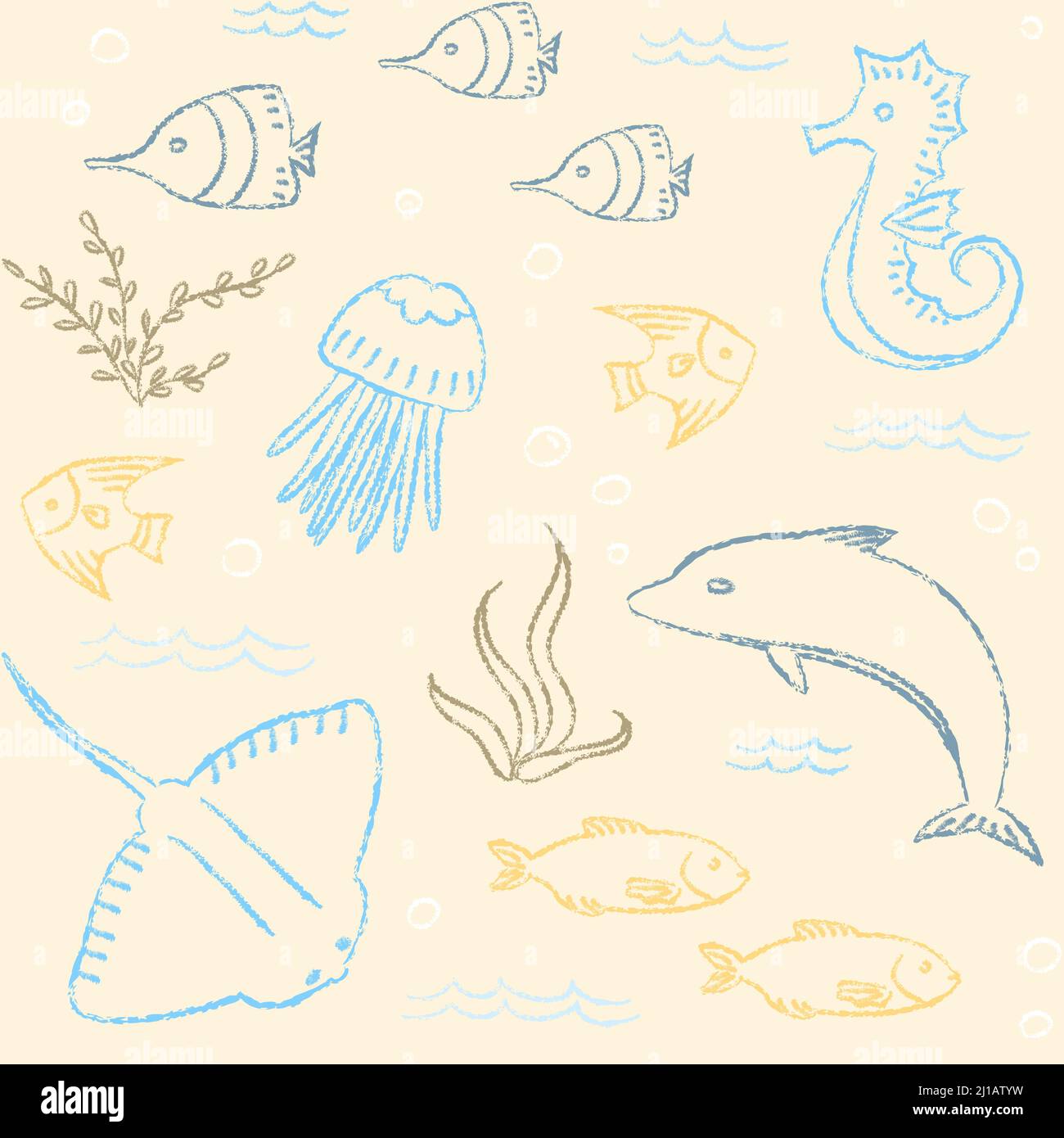 Colorful seamless pattern with doodle sea animals Stock Vector