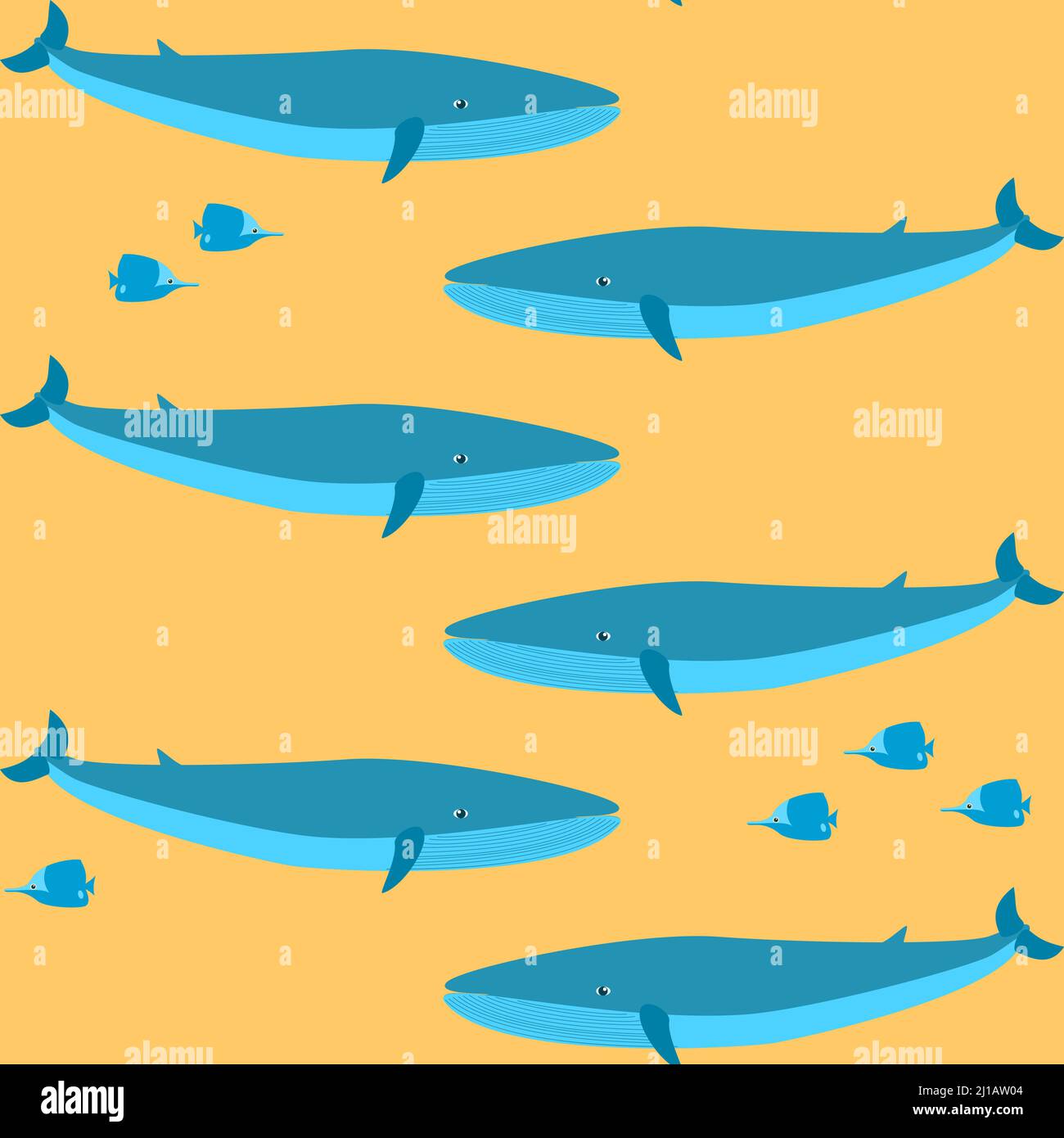 Seamless pattern with whales and small fish Stock Vector