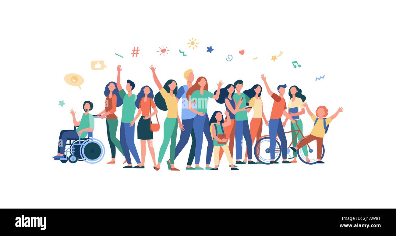 Multicultural people standing together isolated flat vector illustration. Cartoon diverse characters of multinational community members. Society and p Stock Vector