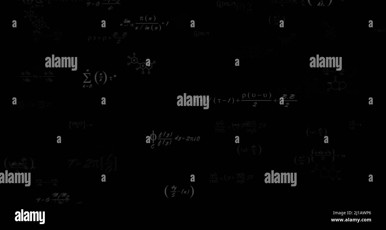 Image of mathematical equations processing on black background Stock Photo