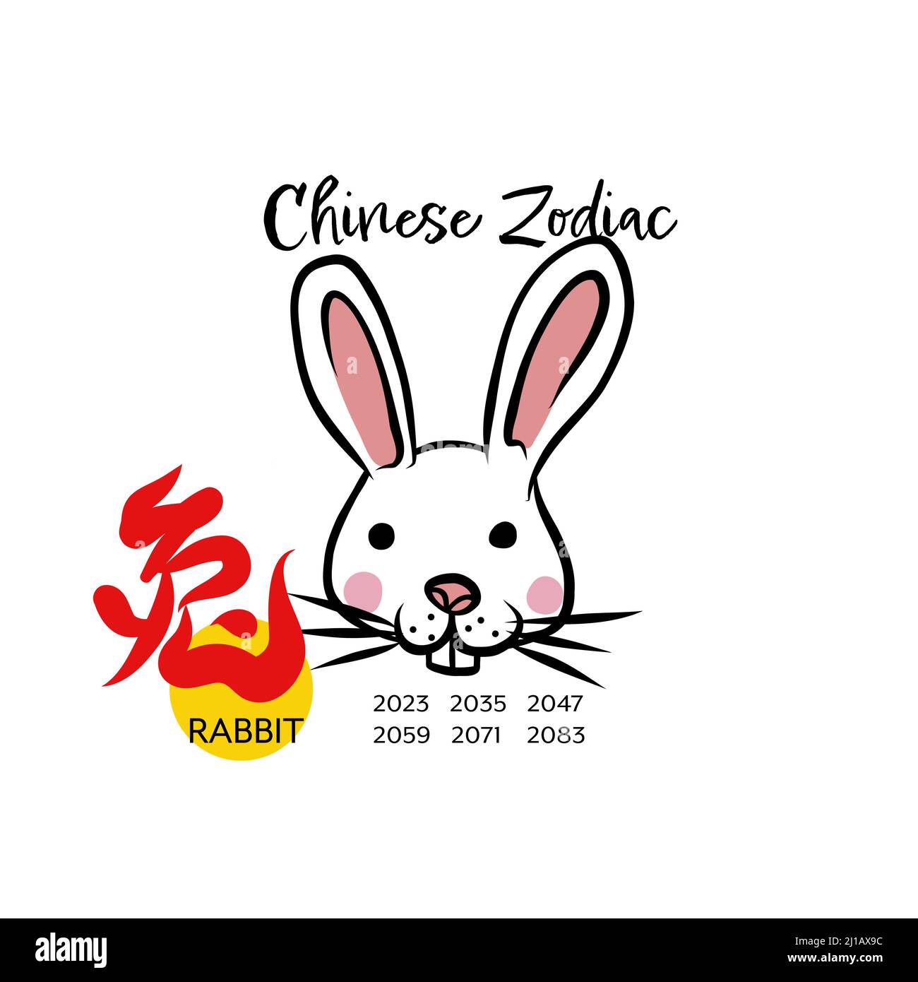 Rabbit Chinese zodiac with Chinese word mean rabbit cartoon vector