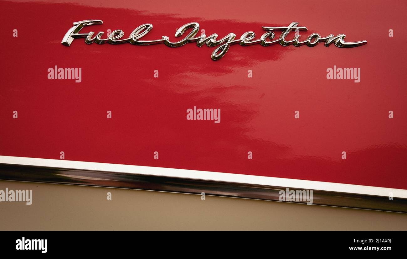 Fuel injection logo from oldtimer car Stock Photo Alamy