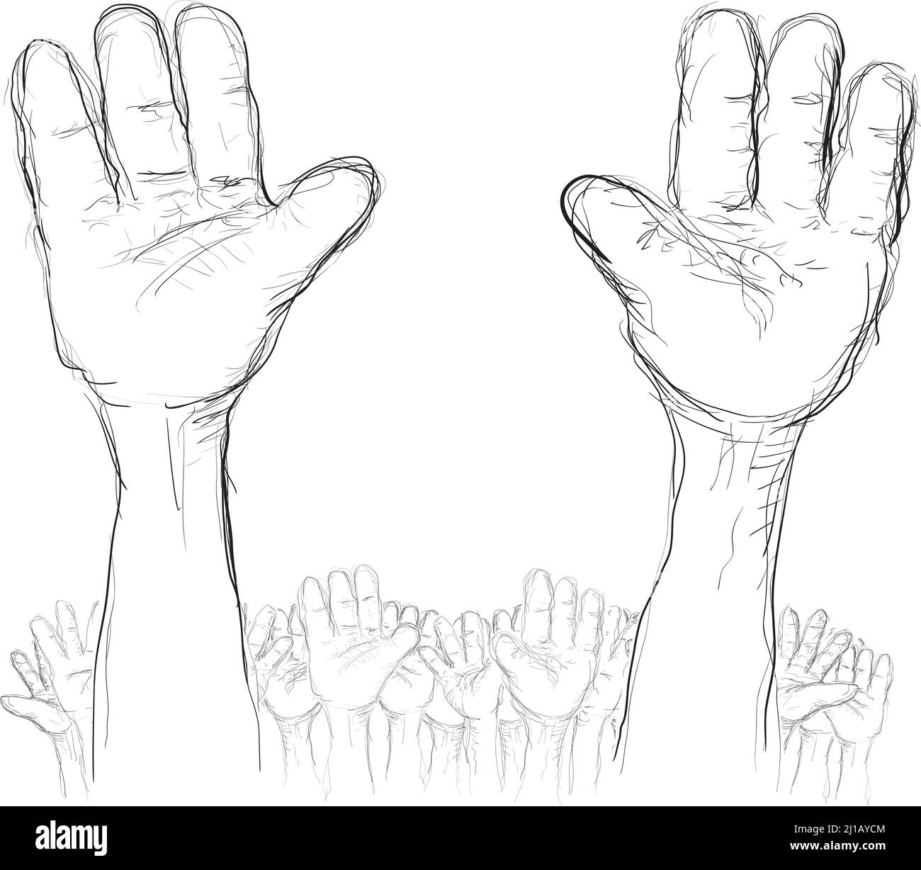 Hands raised up, vector drawing Stock Vector