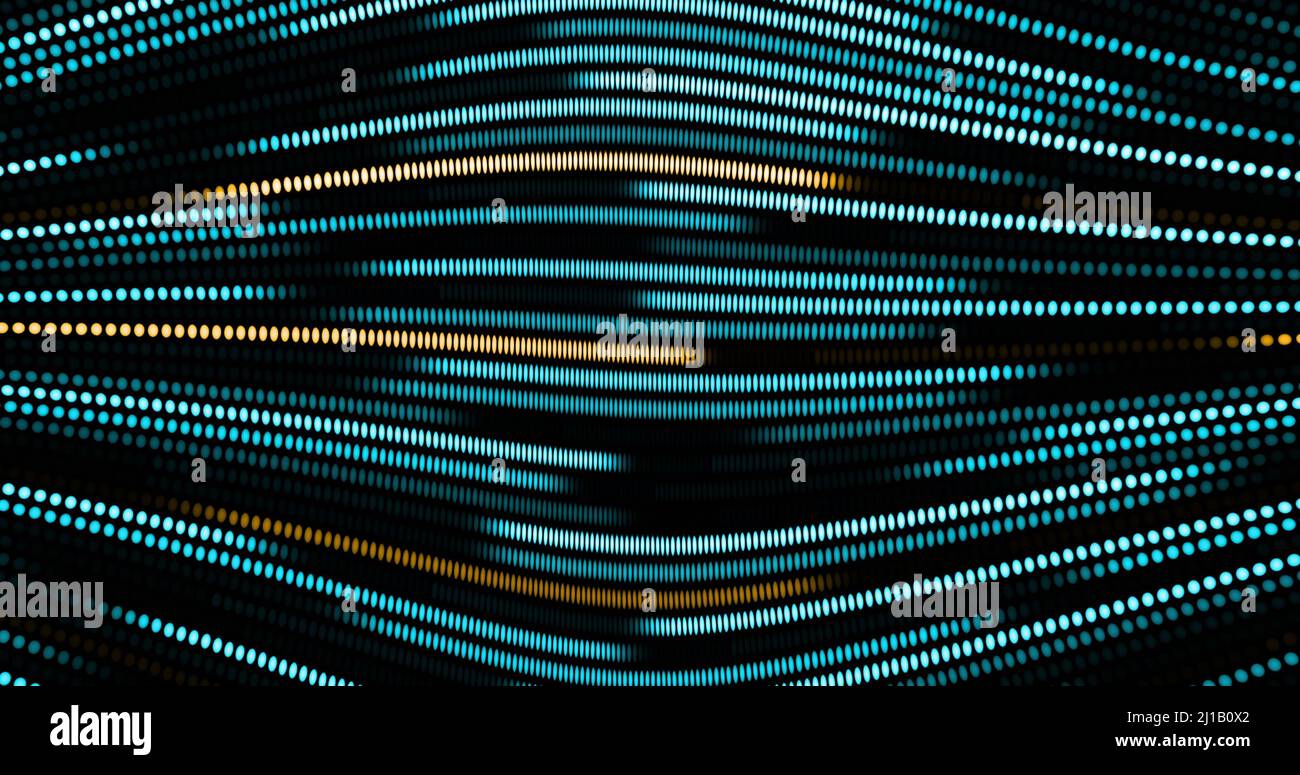 Image of blue and yellow dotted light trails moving in hypnotic motion ...