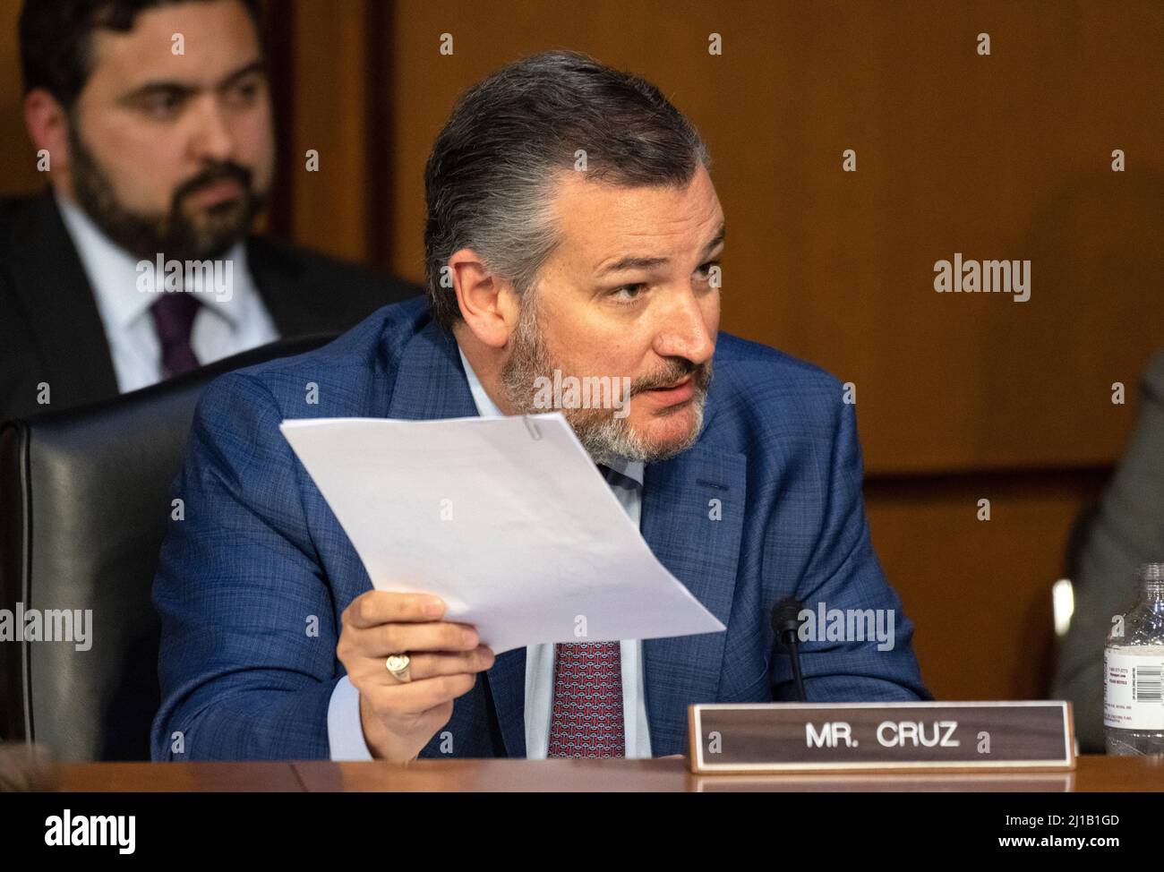 United States Senator Ted Cruz (Republican of Texas) tries to get a letter entered into the record as Judge Ketanji Brown Jackson testifies before the United States Senate Judiciary Committee on her nomination as Associate Justice of the US Supreme Court to replace Justice Stephen G. Breyer on Capitol Hill in Washington, DC on Wednesday, March 23, 2021.Credit: Ron Sachs/CNP /MediaPunch Stock Photo