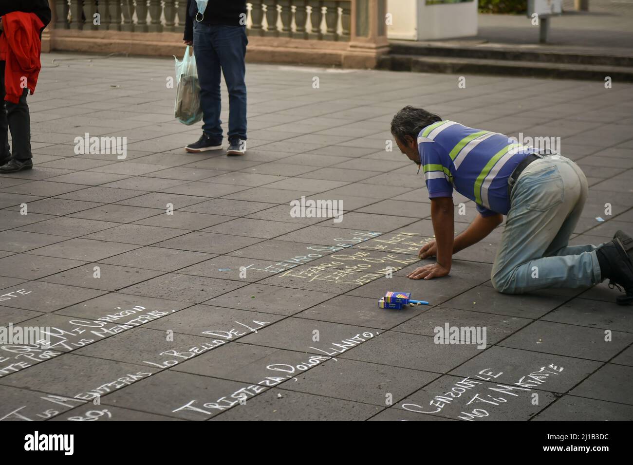 writing names down in chalk at Juárez Park in Xalapa Mexico Stock Photo
