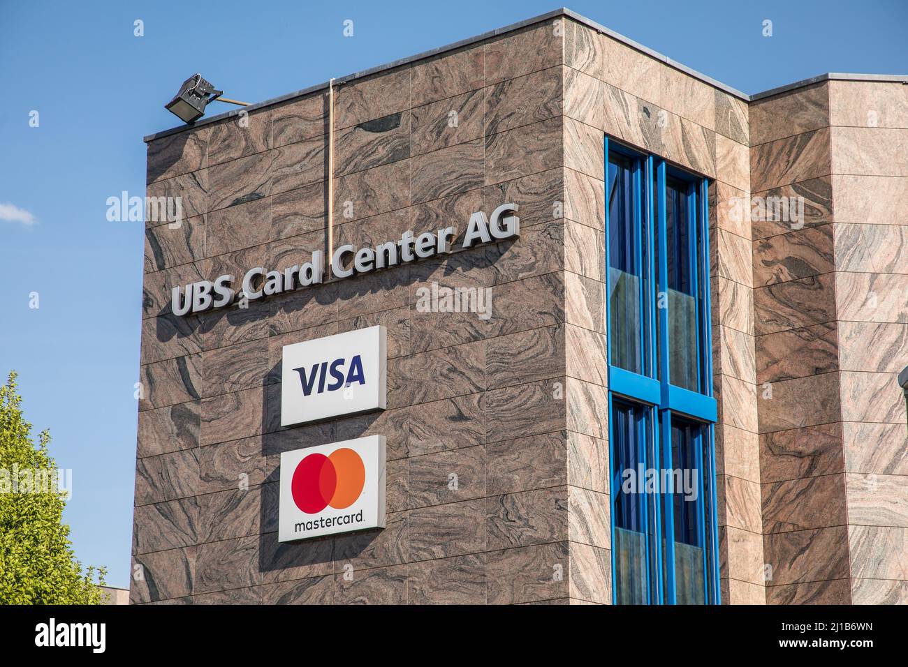HEADQUARTERS OF THE DIVISION OF THE UBS BANK IN CHARGE OF HANDLING BANK CARD TRANSACTIONS, VISA, MASTERCARD, PAYMENTS BY DEBIT AND CREDIT CARDS, SECURE PAYMENT, OERLIKON, SUBURB OF ZURICH, CANTON OF ZURICH, SWITZERLAND Stock Photo
