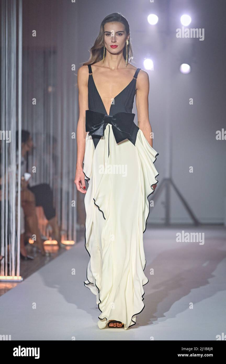 Laura Kerdokaite during Elisabetta Franchi fashion show on the fourth day  of Milan Fashion Week Women's Fall Winter 2022 Collection. Milan (Italy),  February 25th, 2022 (Photo by Matteo Rossetti/Mondadori Portfolio/Sipa USA  Stock