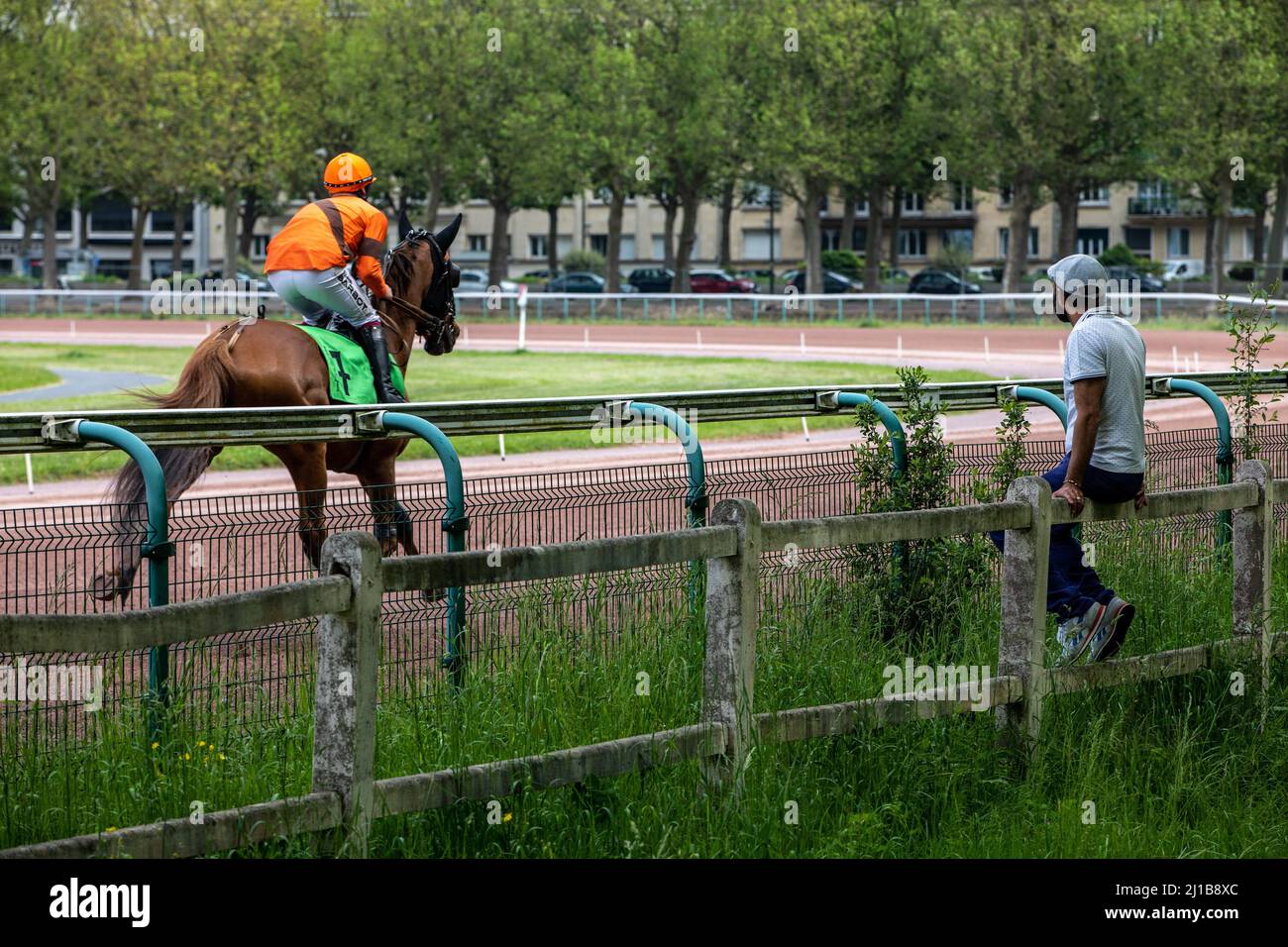 HORSE RACES AT THE RACE TRACK IN THE CITY CENTER, THE PRAIRIE, CAEN, CALVADOS, NORMANDY, FRANCE Stock Photo