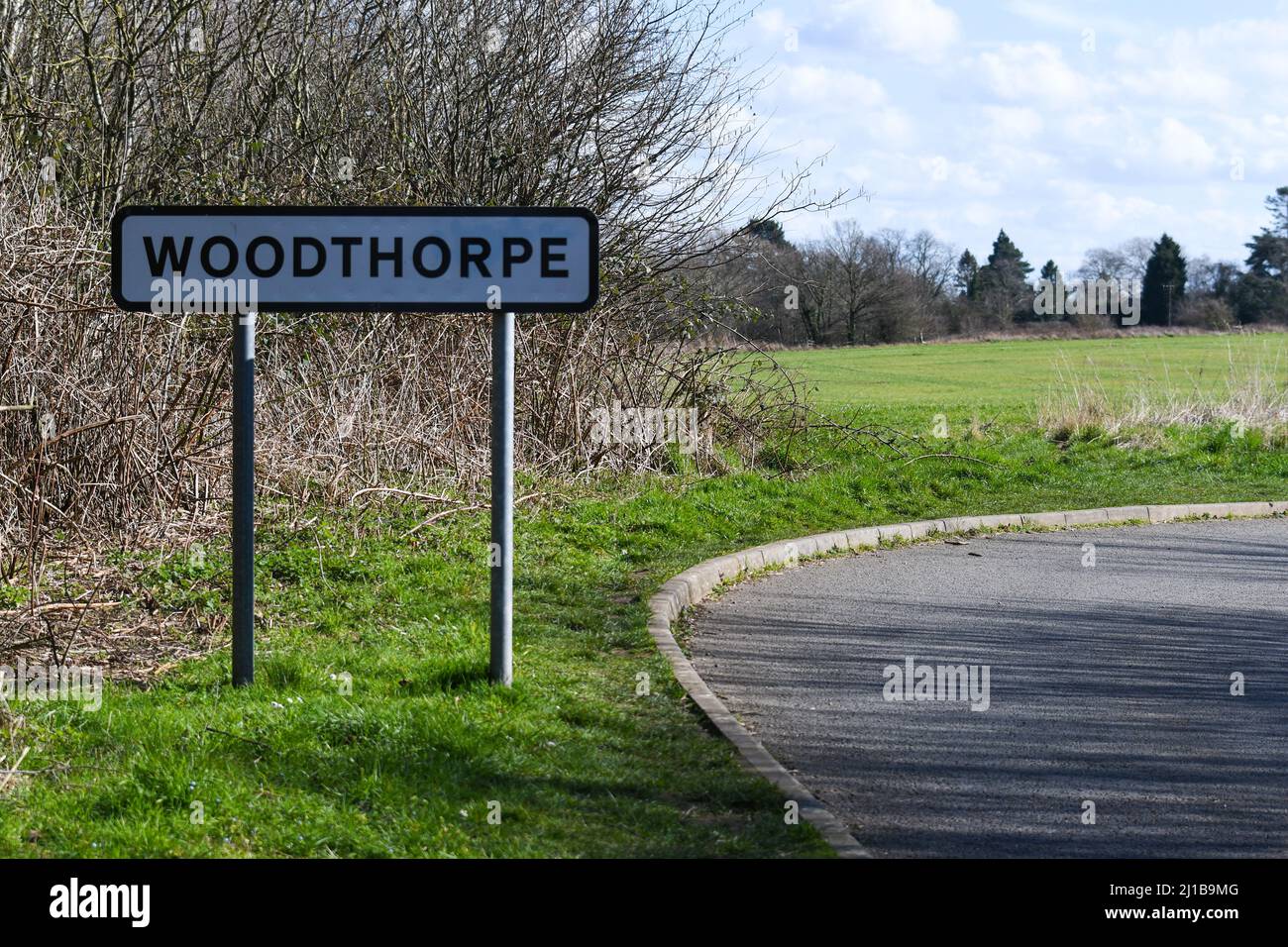 woodthorpe village sign in leistershire Stock Photo
