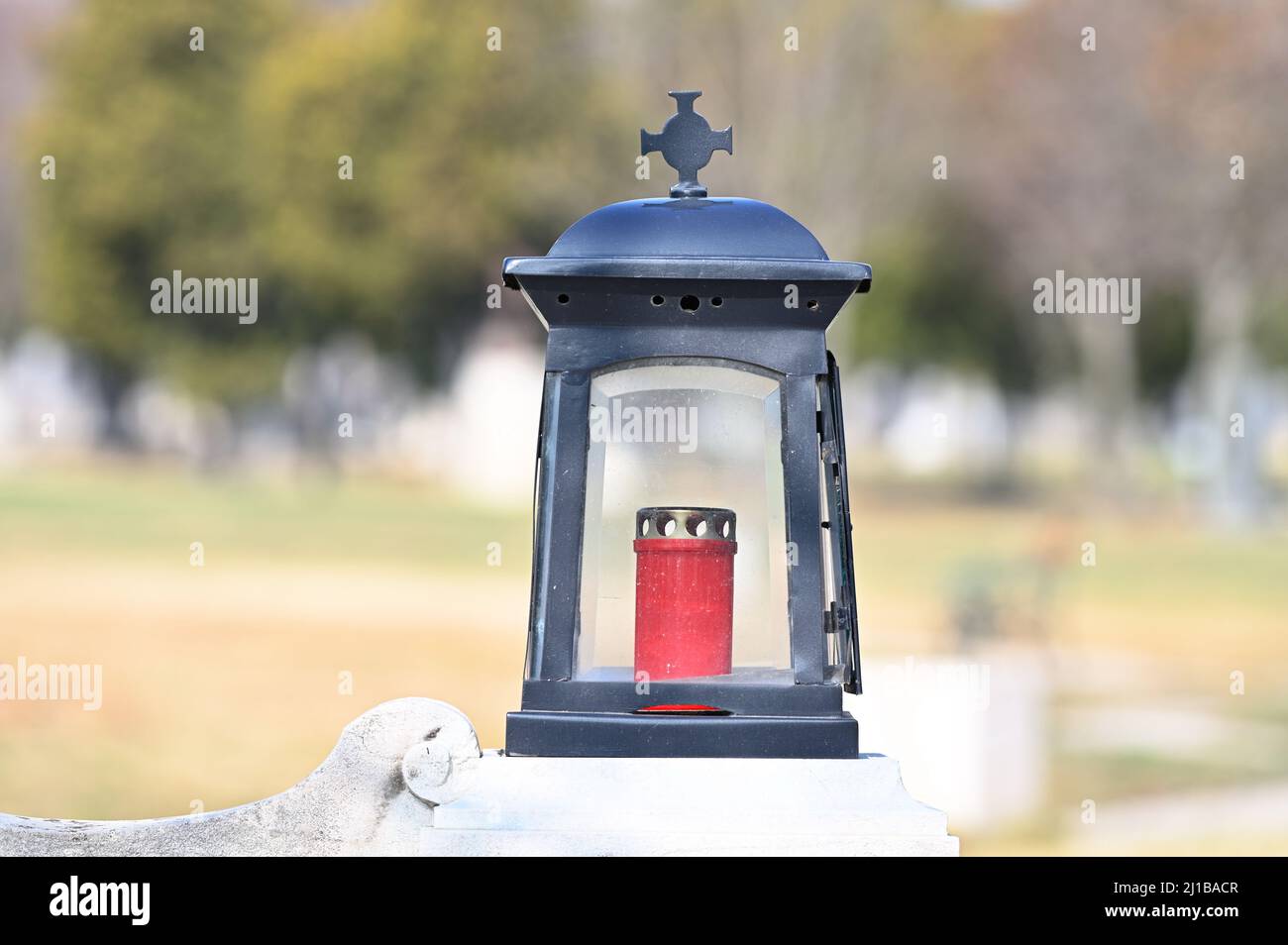 Vienna, Austria. The central cemetery in Vienna. Grave lantern with grave candle Stock Photo