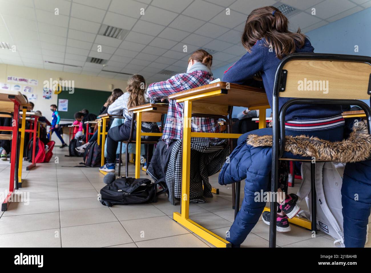 STUDY ROOM, SECONDARY SCHOOL OF RUGLES, EURE, NORMANDY, FRANCE Stock Photo