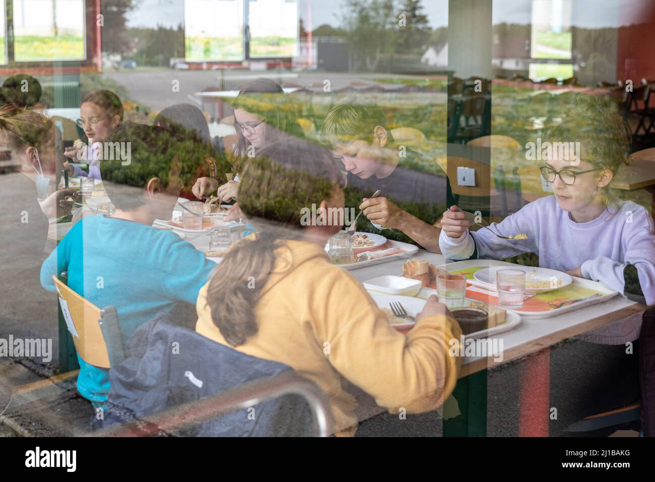 CAFETERIA, SECONDARY SCHOOL OF RUGLES, EURE, NORMANDY, FRANCE Stock Photo