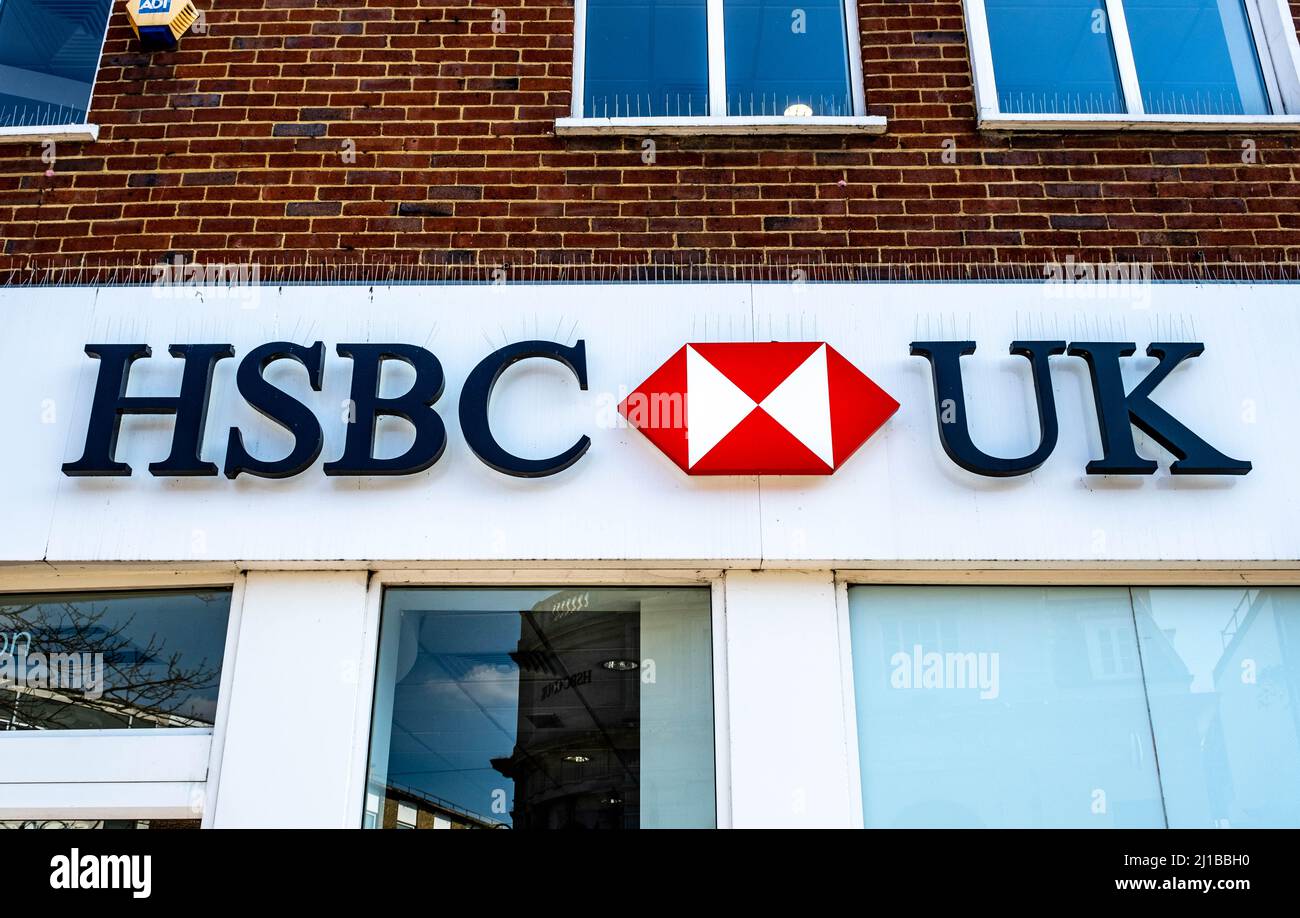 Kingston-Upon-Thames, Kingston London UK, March 23 2022, HSBC High Street Retail Bank Sign Or Logo With No People Stock Photo