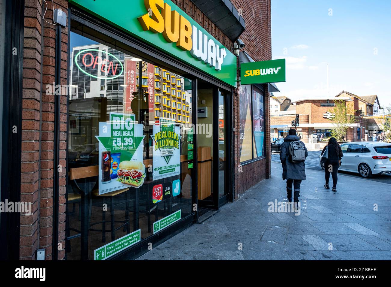 Kingston-Upon-Thames, Kingston London UK, March 23 2022, Subway High Street Fast Food Retailer With People Walking Past Stock Photo