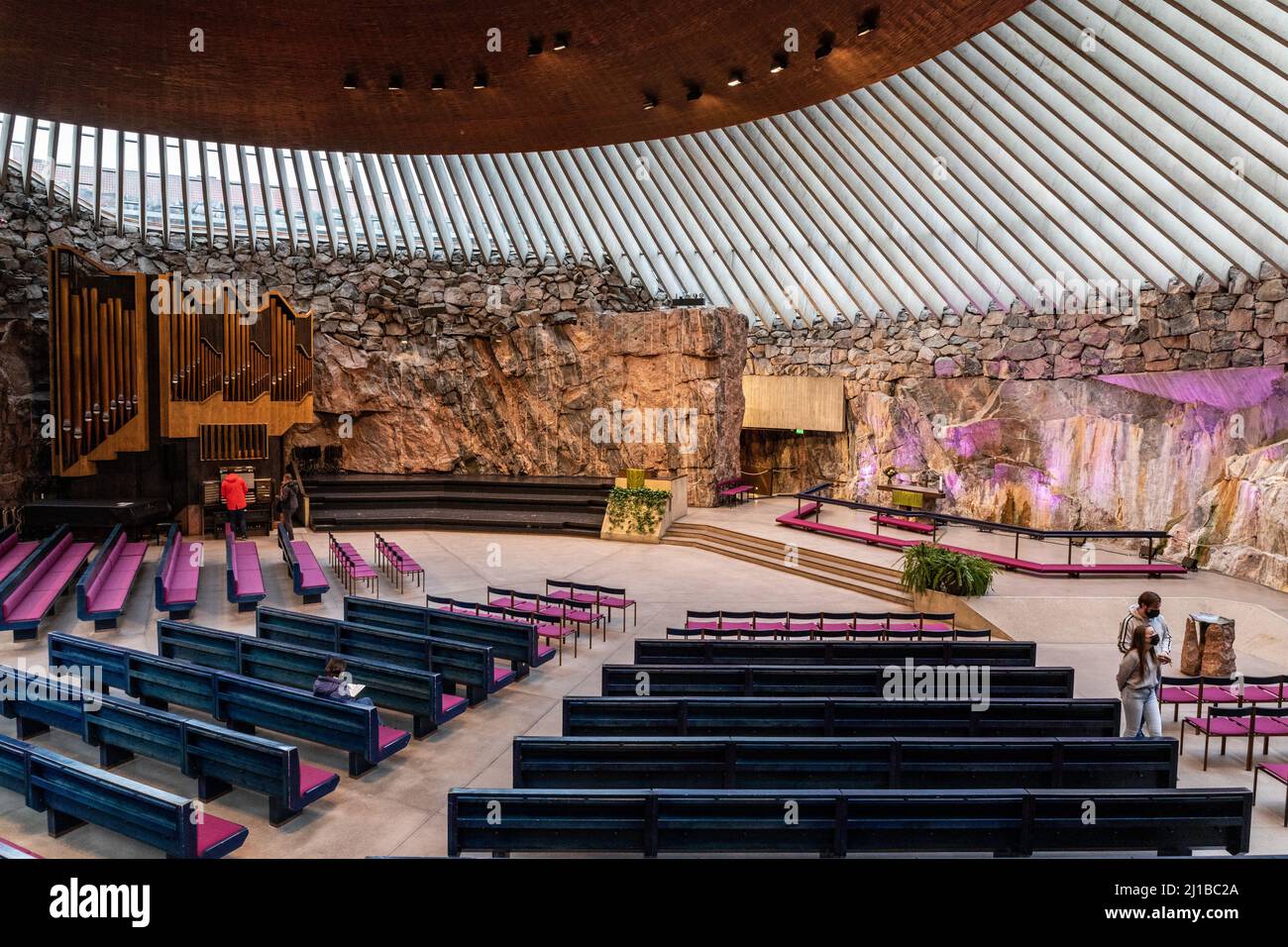 TEMPPELIAUKIO CHURCH, MONOLITHIC UNDERGROUND CHURCH TOPPED BY A COPPER CUPOLA,  HELSINKI, FINLAND, EUROPE Stock Photo