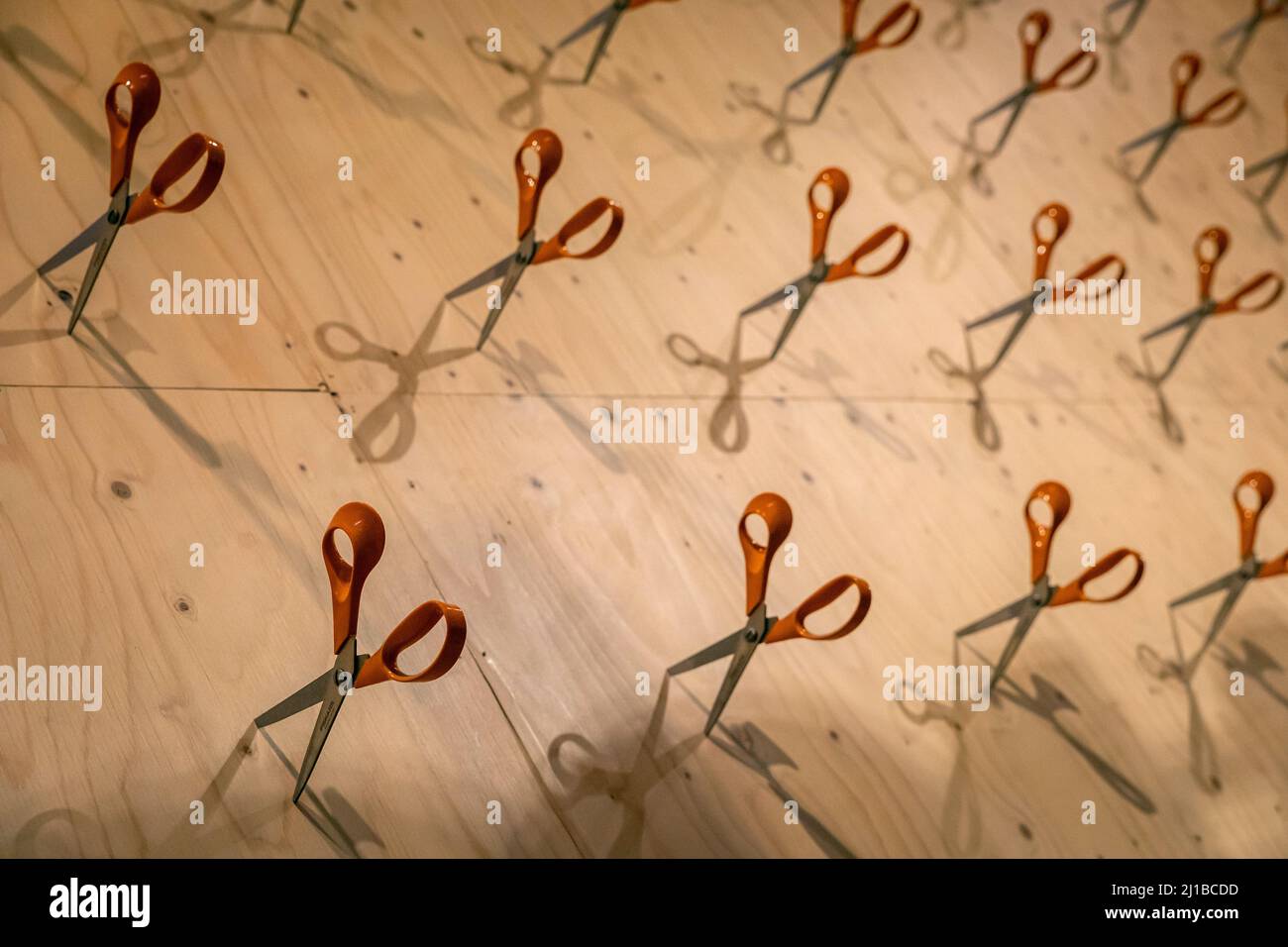 COLLECTION OF FISKARS ORANGE SCISSORS, DESIGN MUSEUM, HELSINKI, FINLAND,  EUROPE Stock Photo - Alamy