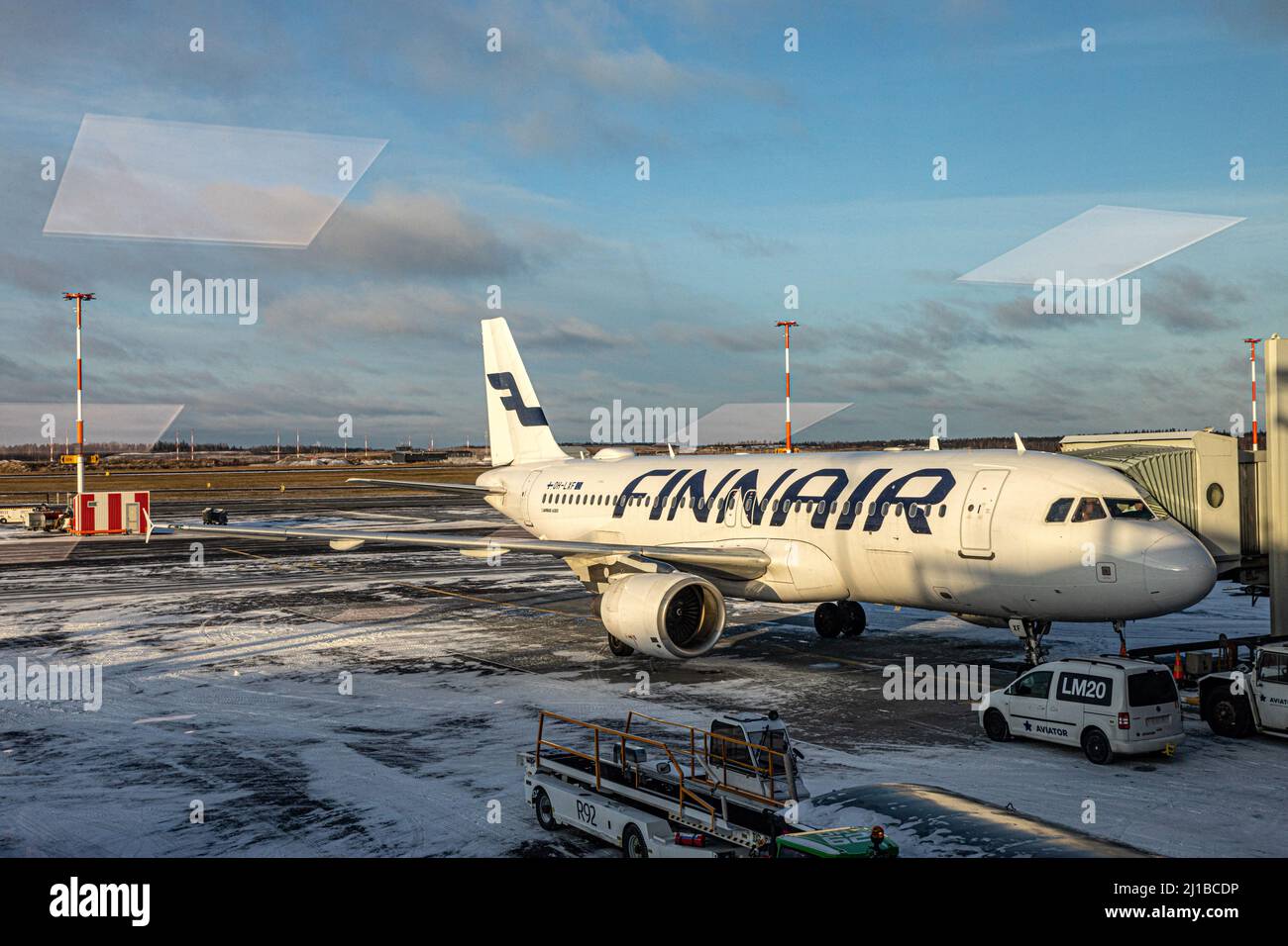 FINNAIR PLANE ON THE TARMAC AT THE HELSINKI AIRPORT, HELSINKI, FINLAND, EUROPE Stock Photo