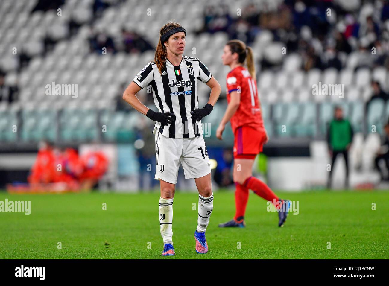 Turin, Italy. 23rd Mar, 2022. Sofie Pedersen (14) of Juventus seen in the UEFA Women's Champions League match between Juventus and Olympique Lyon at Juventus Stadium in Turin. (Photo Credit: Gonzales Photo/Alamy Live News Stock Photo