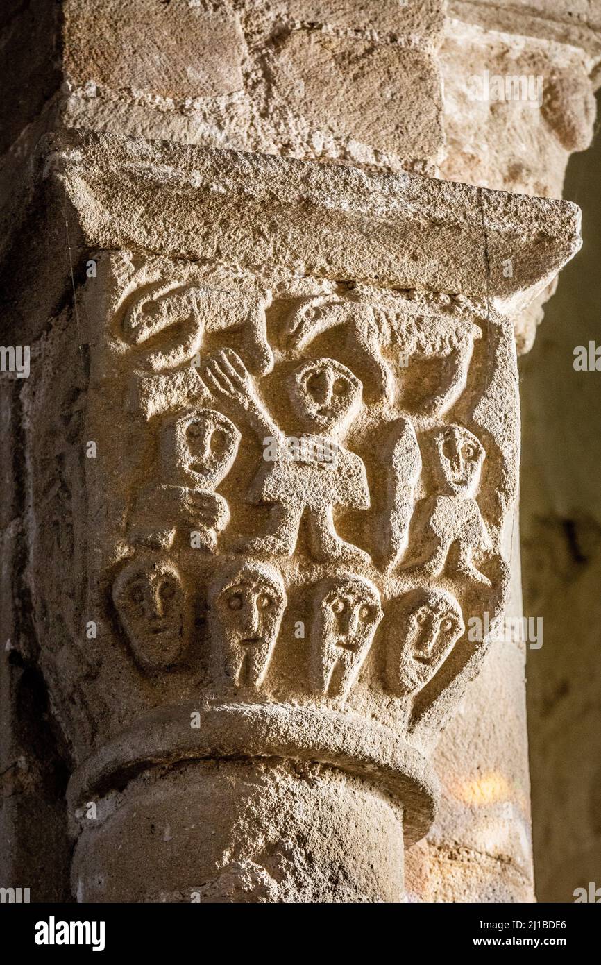 A CAPITAL IN THE CHURCH OF BIOLLET, (63) PUY DE DOME, AUVERGNE Stock Photo