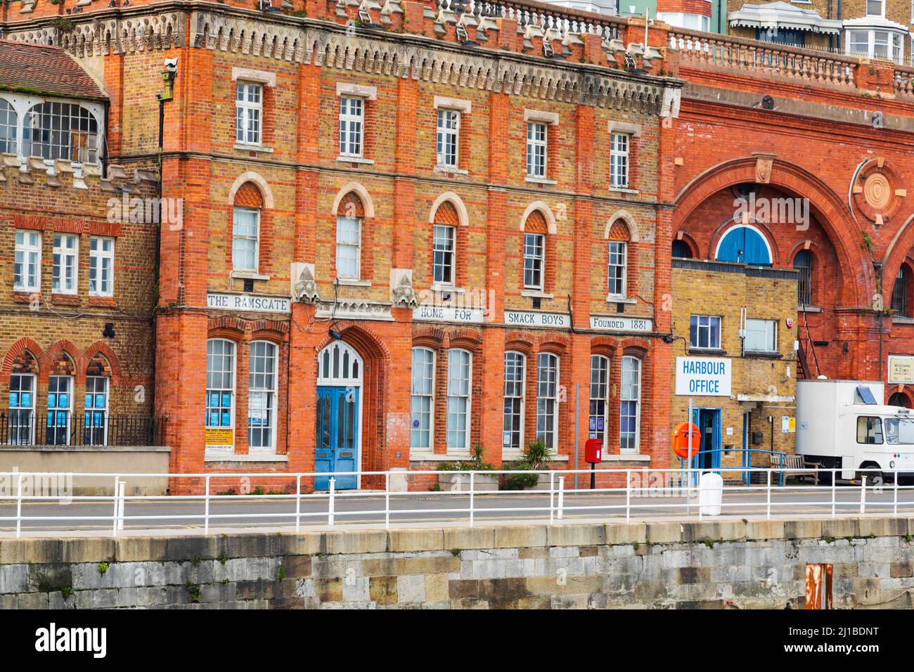 The Ramsgate Home for Smack Boys, Ramsgate Royal Harbour. Victorian home for apprentice smack fishing boat crews, Stock Photo