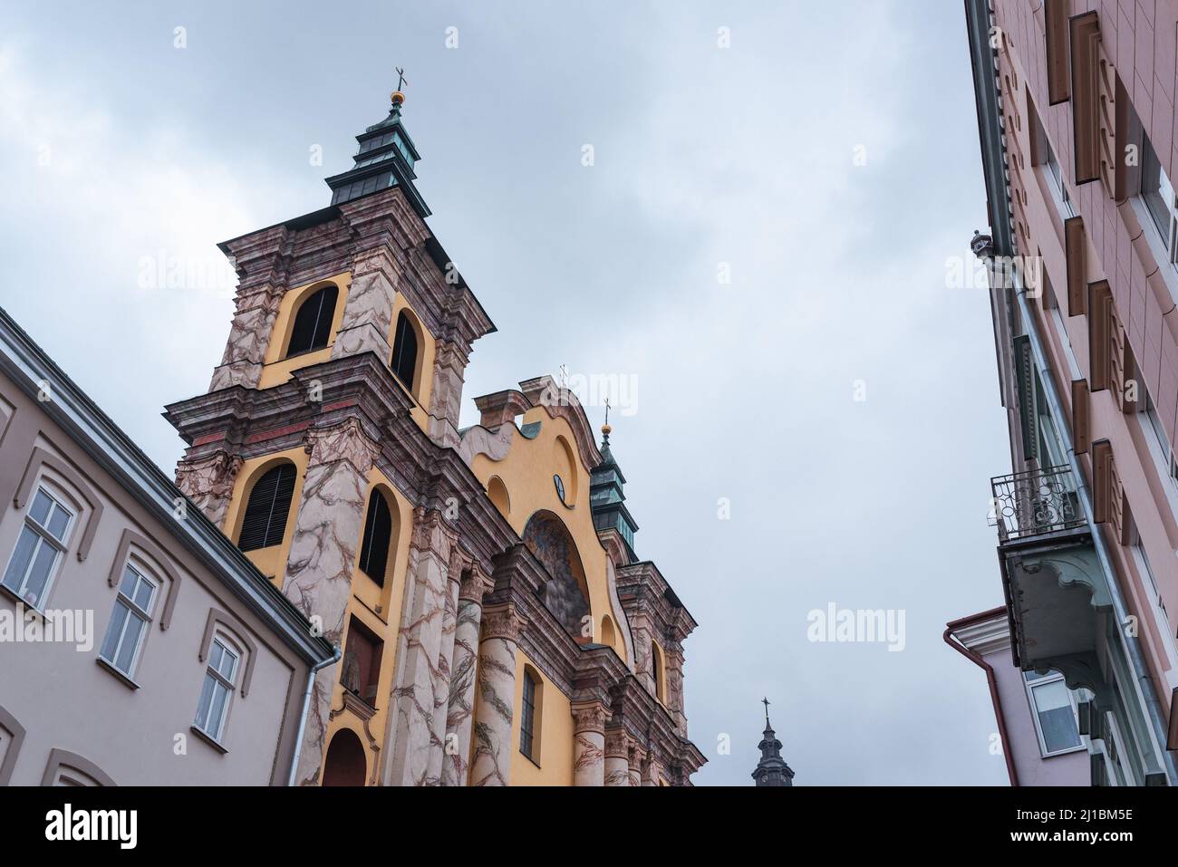 Old Town of Przemysl, Poland. Town center with view of Franciscan Church Stock Photo