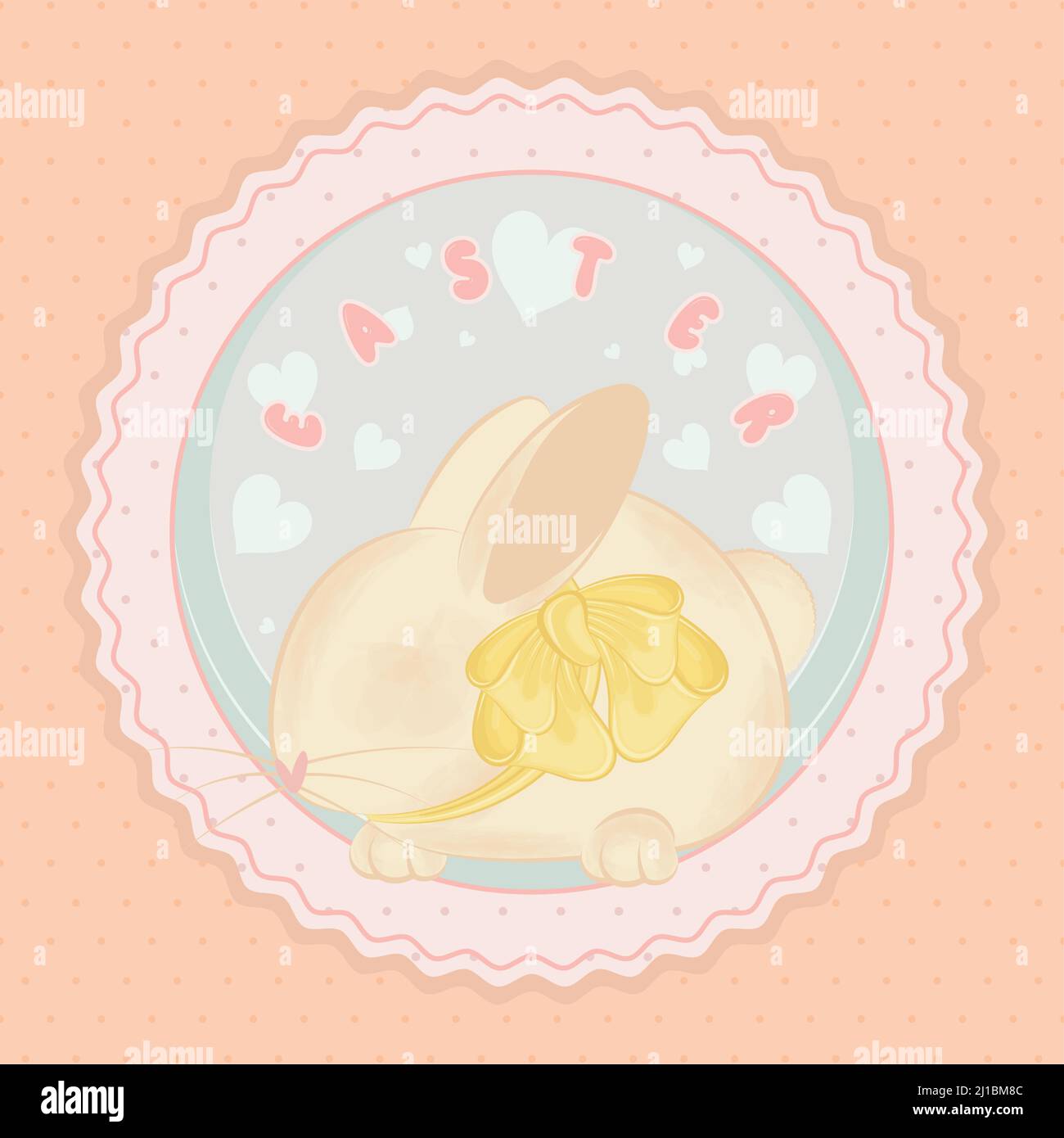 Pastry colored label with a cute rabbit and a ribbon Easter Vector Stock Vector