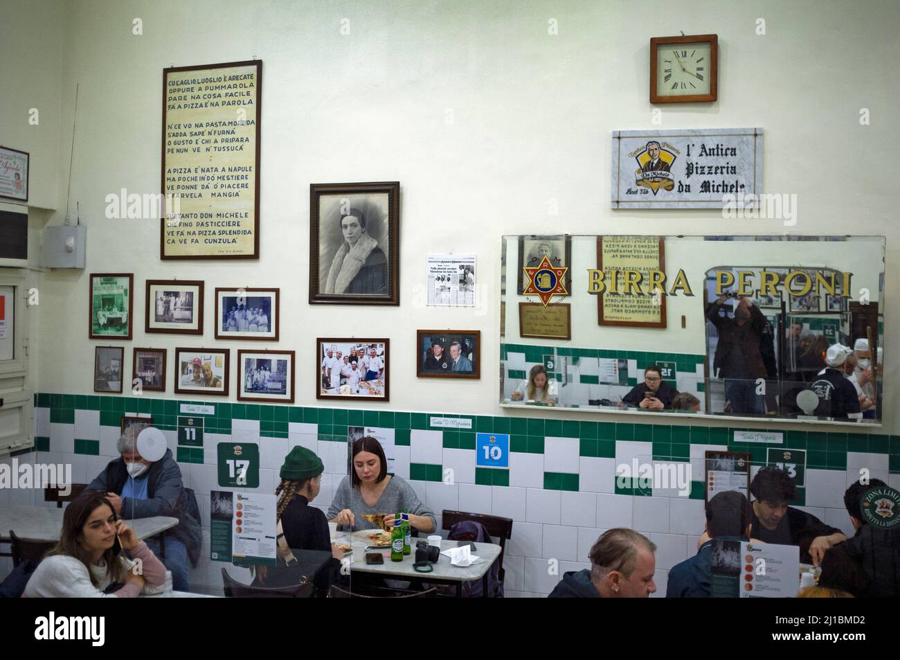 The interior of L'Antica Pizzeria Da Michele in Naples Stock Photo