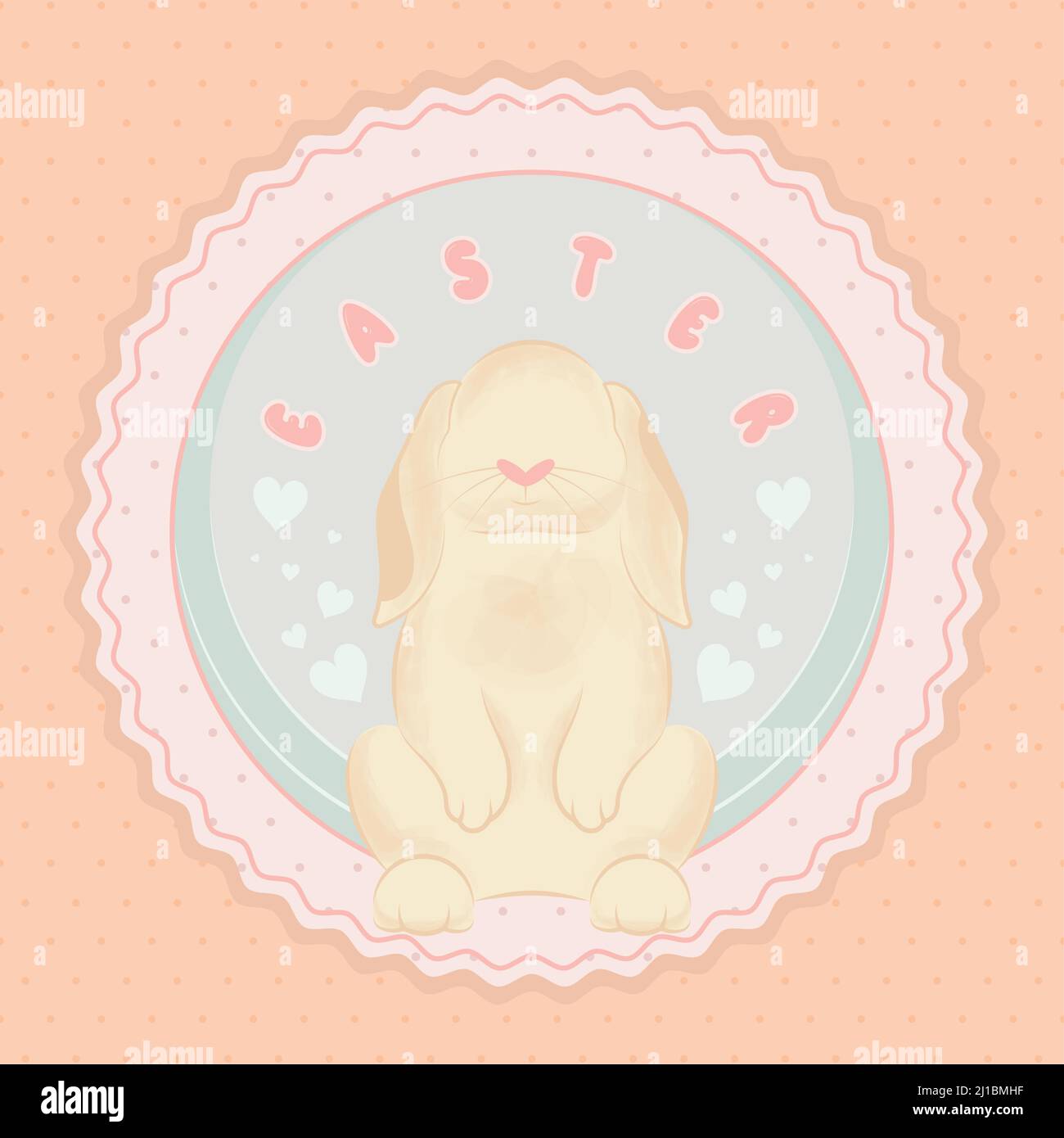 Isolated cute bunny on a pastry colored label Easter Vector Stock Vector
