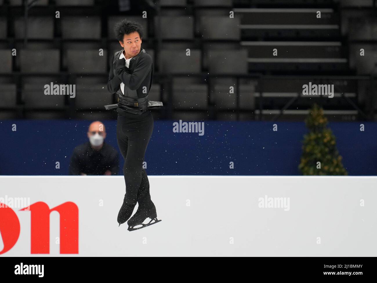 Sud de France Arena, Montpellier, France. 24th Mar, 2022. Adam Siao Him Fa from France during Mens Short Programme, World Figure Skating Championship at Sud de France Arena, Montpellier, France. Kim Price/CSM/Alamy Live News Stock Photo