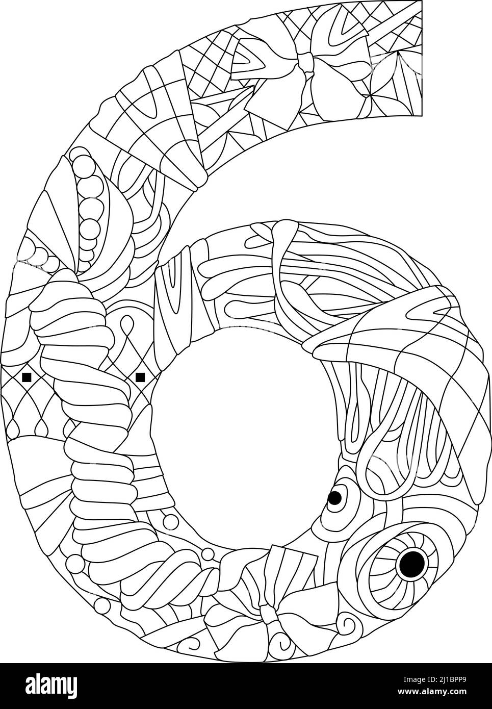 Six number Isolated zentangle illustration for coloring Stock Vector