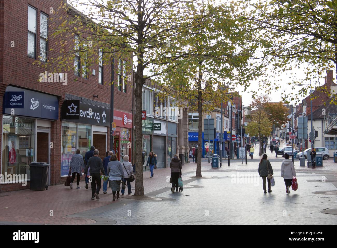 The shopping precinct in Worksop, Nottinghamshire in the UK Stock Photo