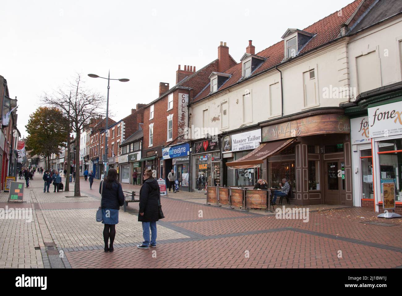 The shopping precinct in Worksop, Nottinghamshire in the UK Stock Photo