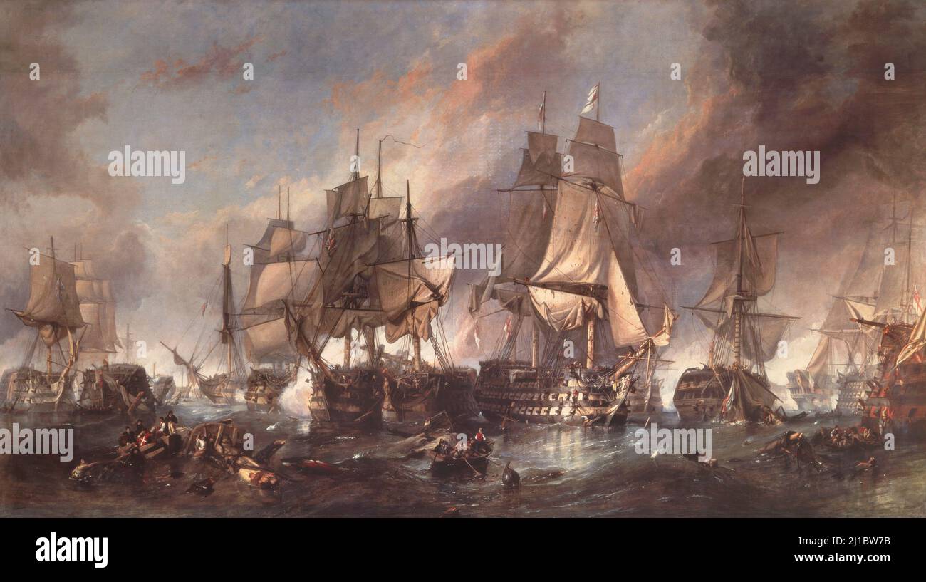 The Battle of Trafalgar by William Clarkson Stanfield - 1805 Stock Photo