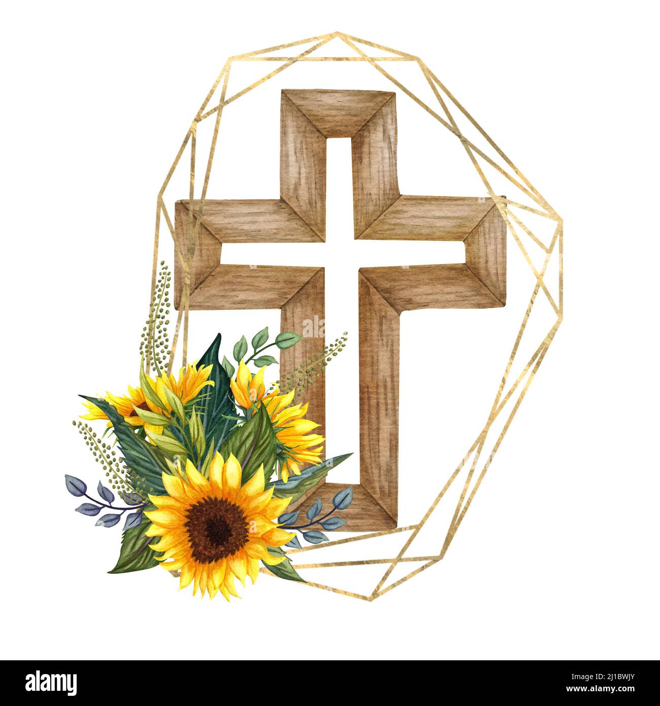 Sunflower floral cross. Easter illustration. Watercolor Wedding Cross. Baptism Stock Photo Alamy
