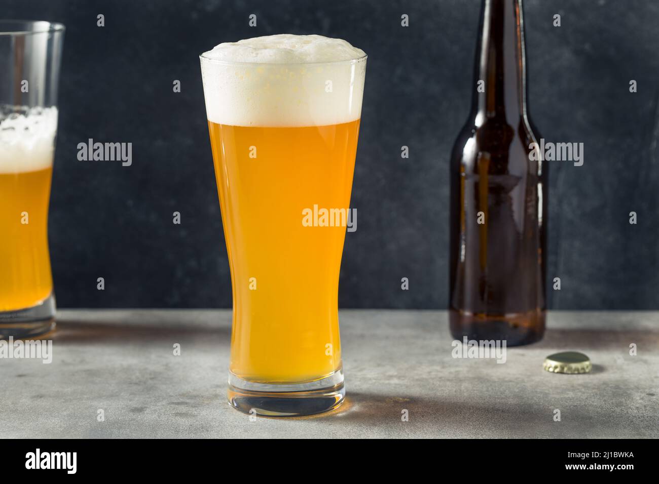 Cold Refreshing Craft Beer IPA in a Tall Pint Glass Stock Photo