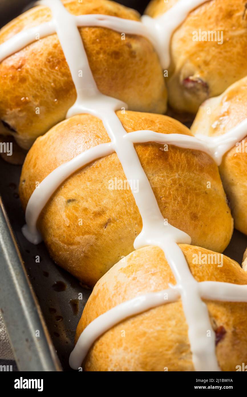 Homemade Easter Hot Cross Buns for Easter Stock Photo