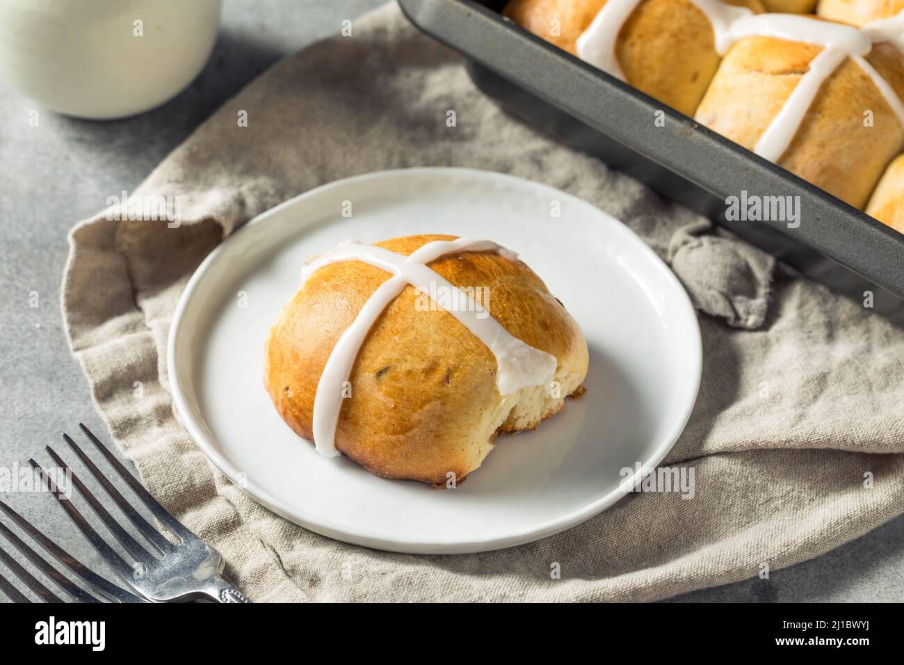 Homemade Easter Hot Cross Buns for Easter Stock Photo