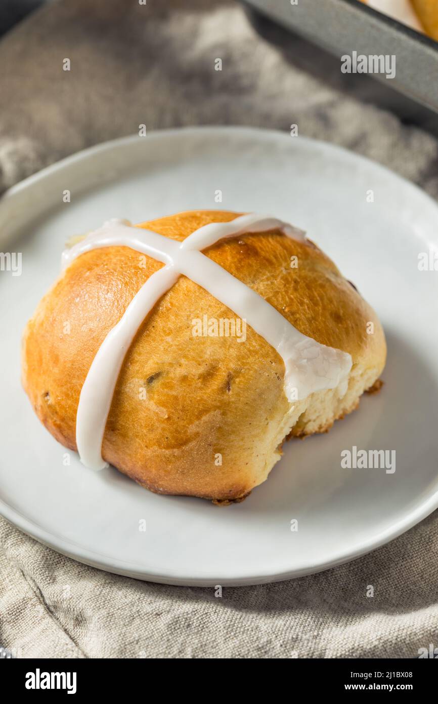 Homemade Easter Hot Cross Buns for Easter Stock Photo