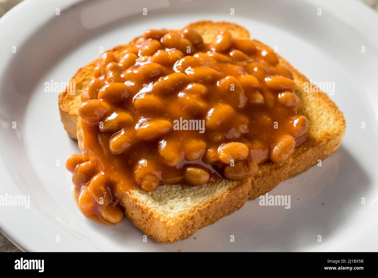 Homemade English Beans on Toast for Breakfast Stock Photo