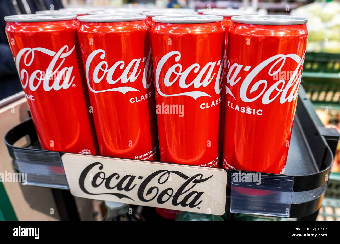 Samara, Russia March 22, 2022 Coca Cola bottled ready for sale on