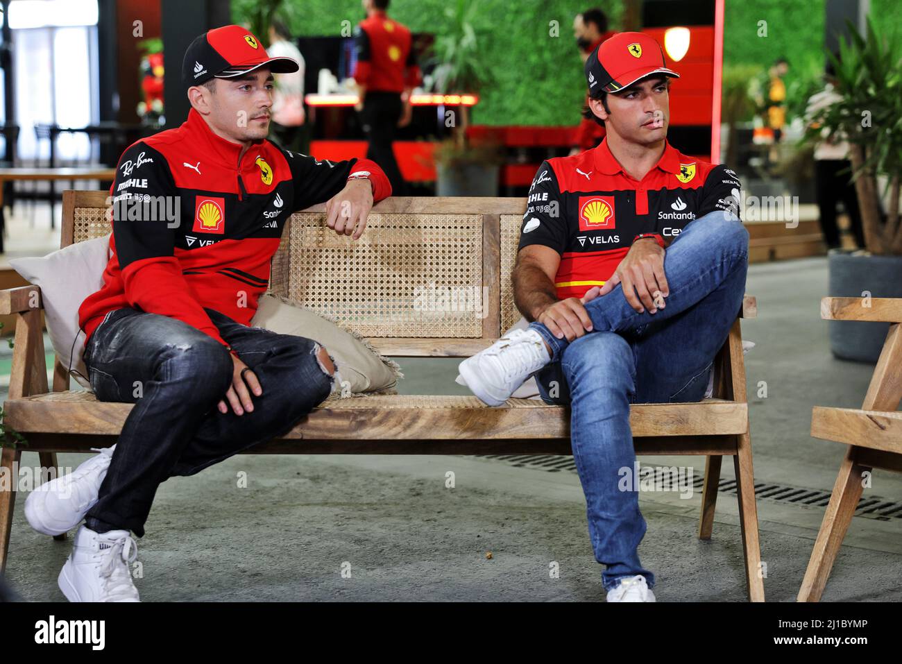 L to R): Charles Leclerc (MON) Ferrari with team mate Carlos L to R): Charles Leclerc (MON) Ferrari with team mate Carlos