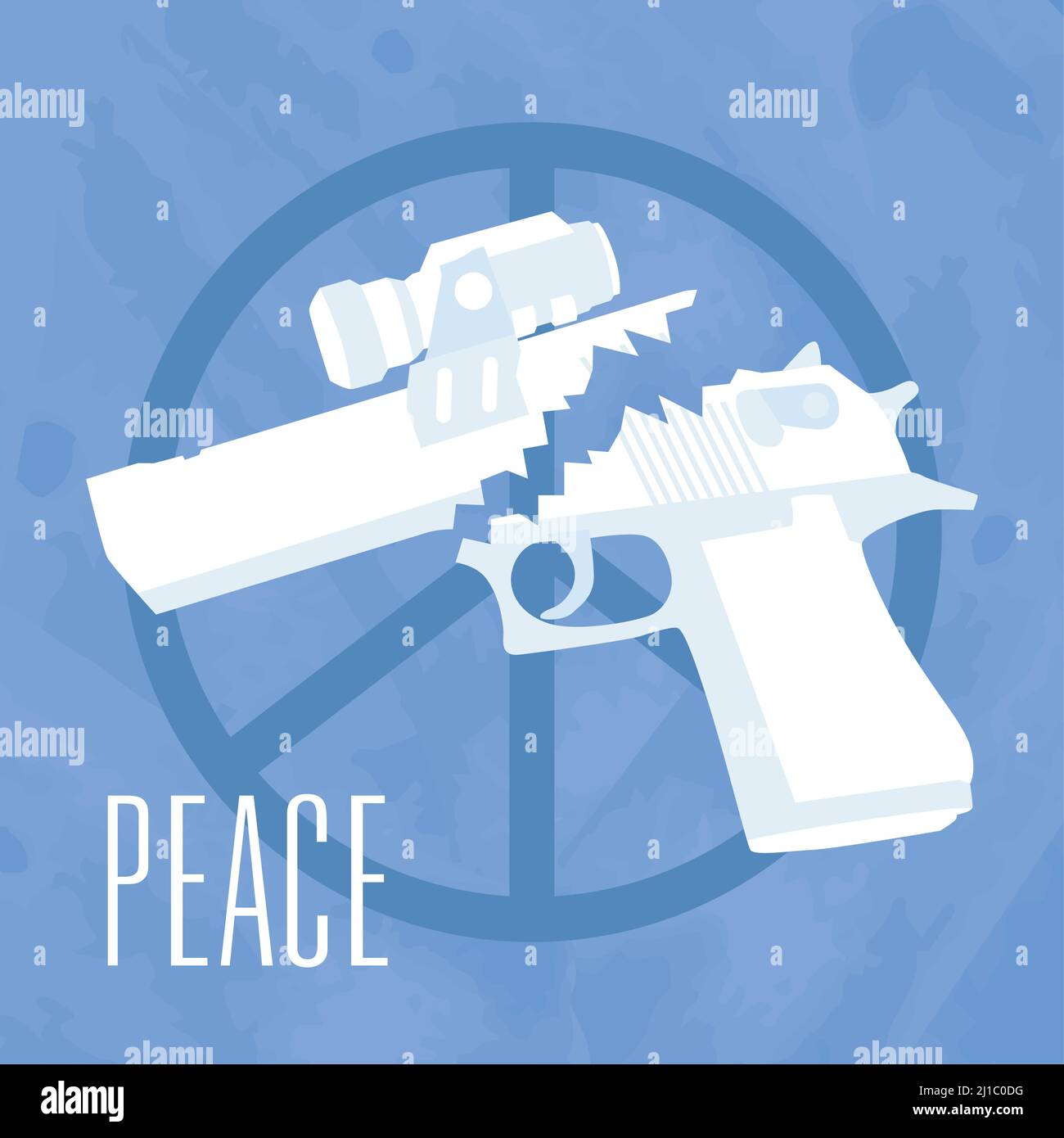 Isolated broken gun on a peace symbol Peace concept background Vector